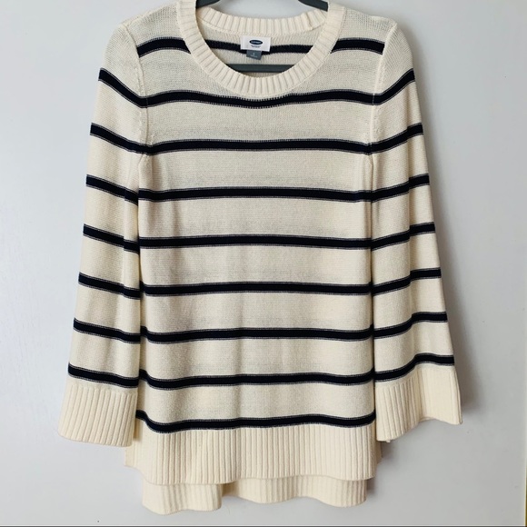 Old Navy Sweaters - Old Navy Cream Blue Striped Sweater Bell Sleeves